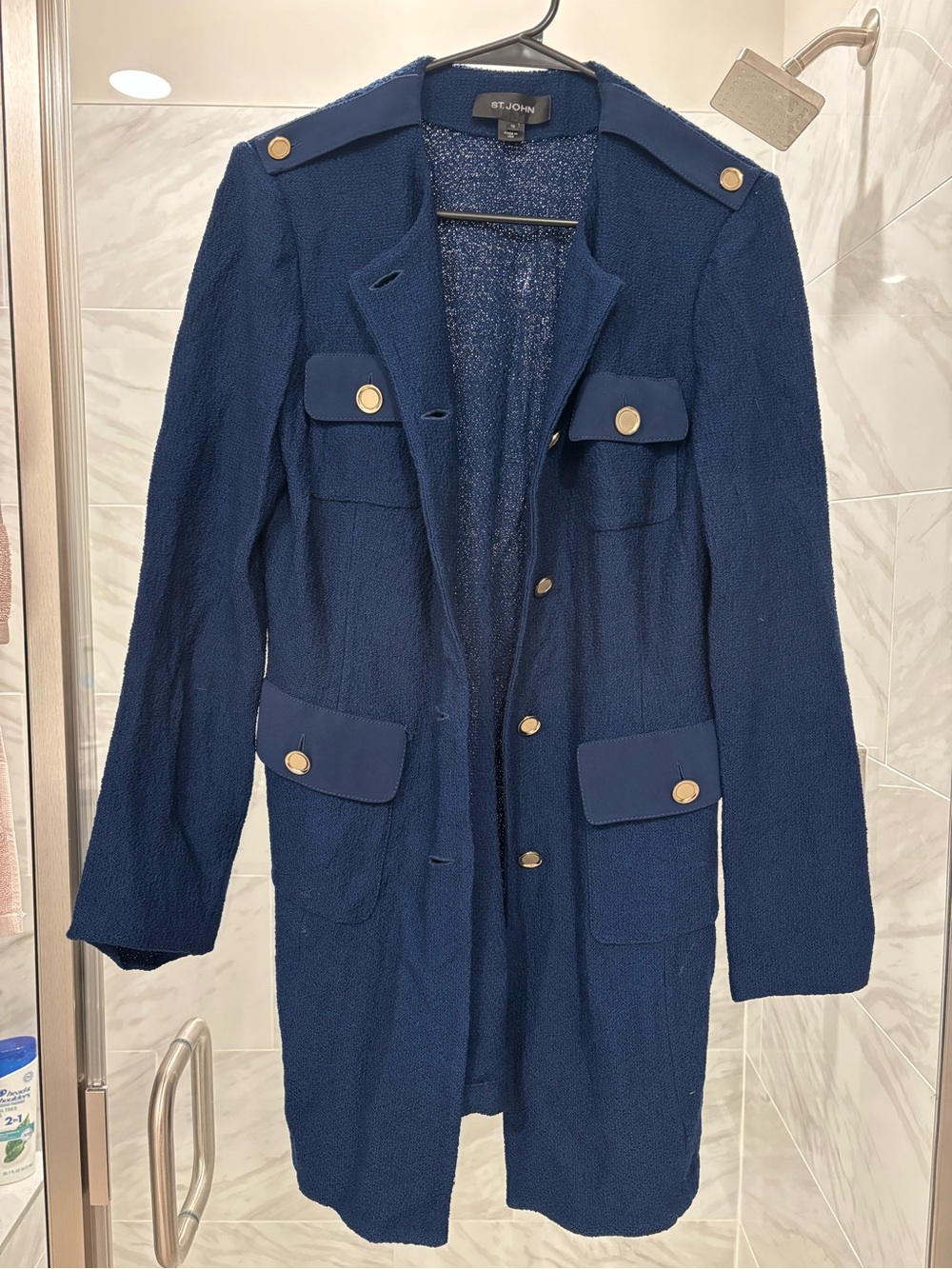 St. John Navy Gold-Button Military-Style Knit Blazer